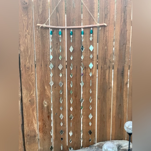 Mirrors & Teal Glass Beads Wind Chime Sun Catcher - Picture 4 of 16